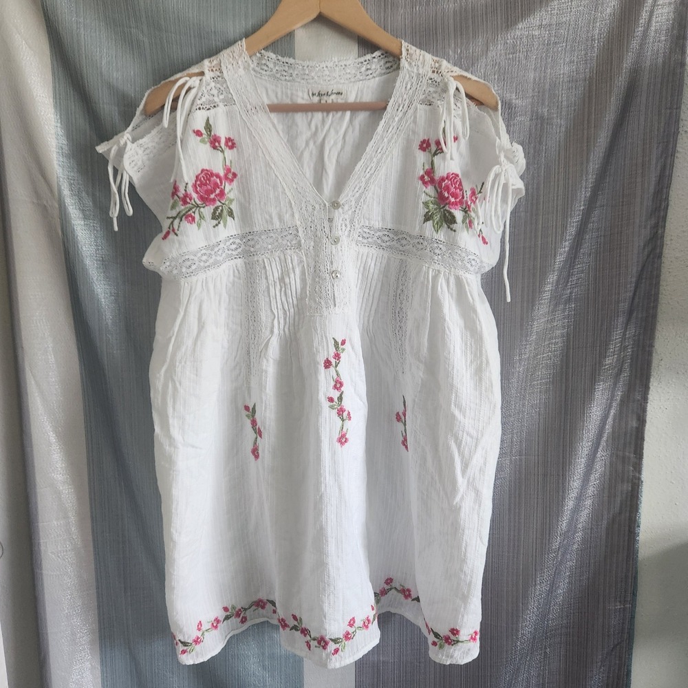 For Love & Lemons White Floral Embroidered Lace Mini Dress S Cottagecore Boho